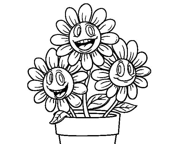 Funny Flowers in Pot Coloring Page - Free Printable Coloring Pages for Kids