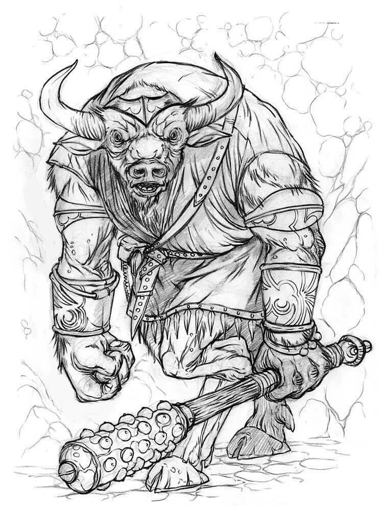 Giant Minotaur Coloring Page - Free Printable Coloring Pages for Kids