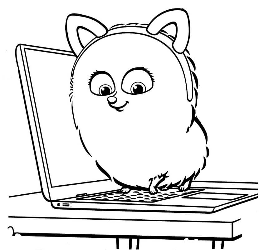 Gidget on Laptop Coloring Page - Free Printable Coloring Pages for Kids