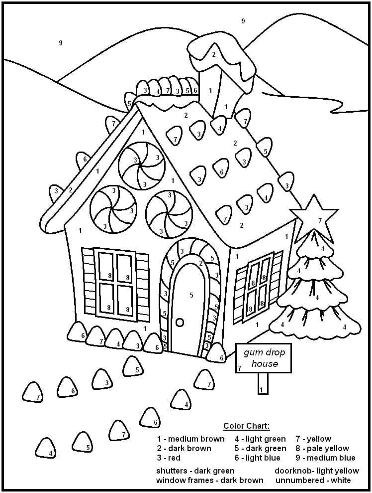 Gingerbread Cookies Color by Number Coloring Page Free Printable