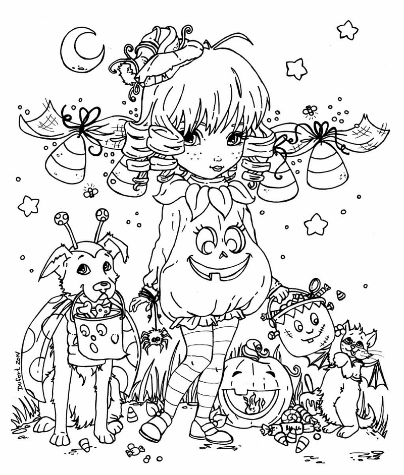 Girl and Animals Coloring Page - Free Printable Coloring Pages for Kids