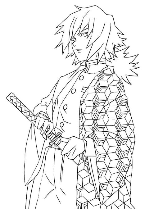 Giyu Tomioka with Sword Coloring Page - Free Printable Coloring Pages