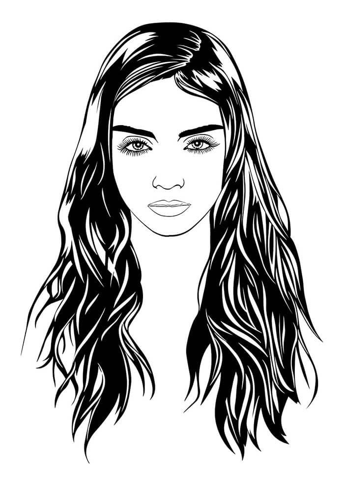 Glamorous Hair Tumblr Coloring Page - Free Printable Coloring Pages for