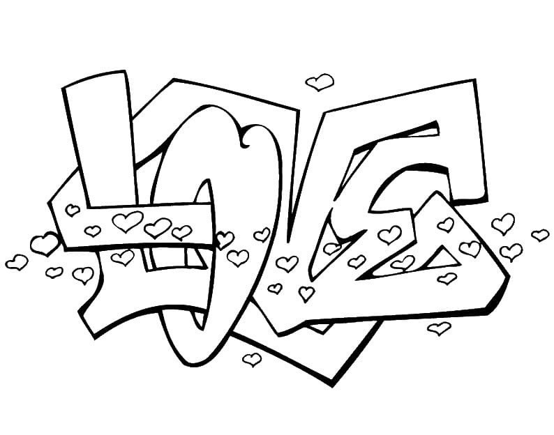 Graffiti Love Coloring Page - Free Printable Coloring Pages for Kids