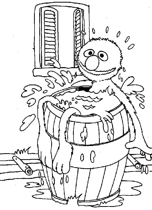 Grover In Barrel Of Water