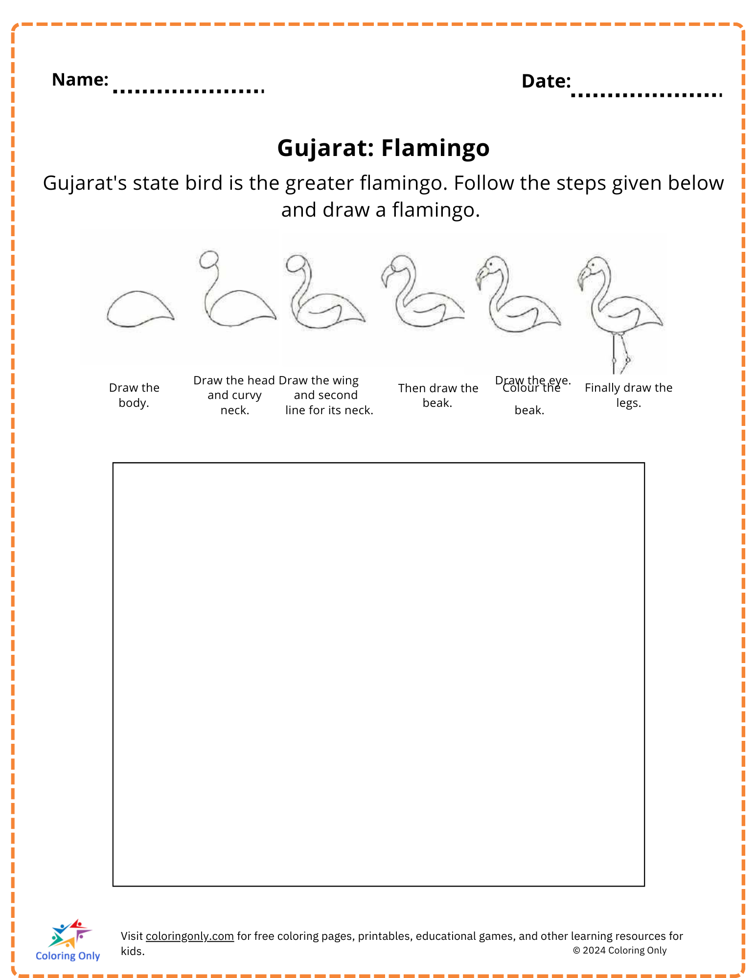 Gujarat: Flamingo free Printable Worksheet