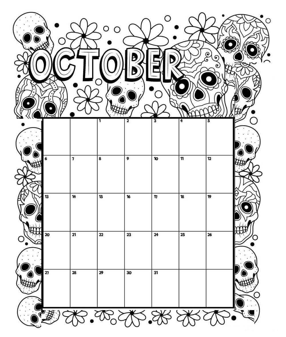 Halloween Calendar October Coloring Page   Free Printable Coloring ...