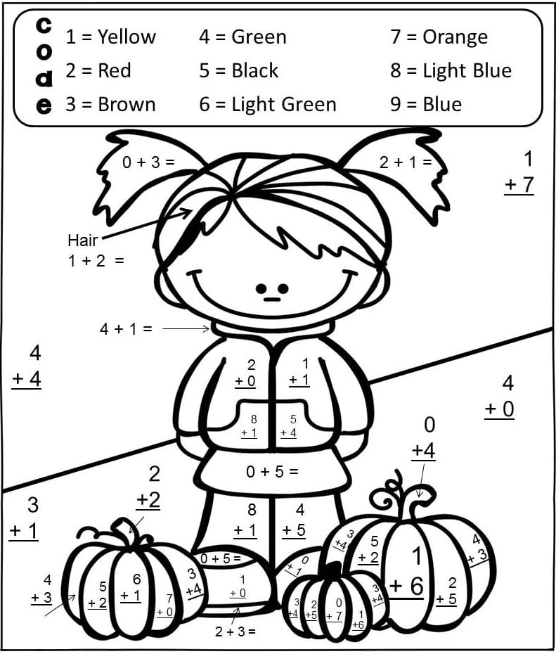 Halloween Girl and Pumpkin Color by Number