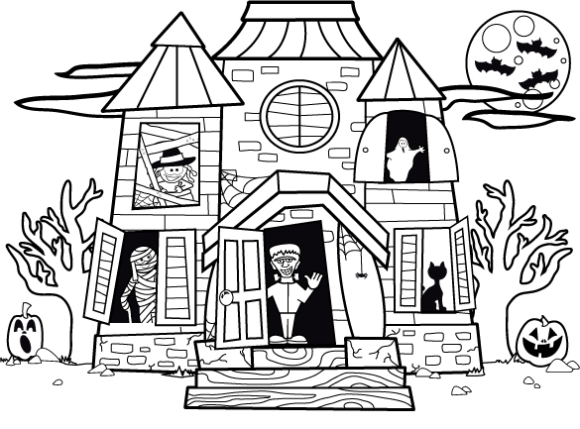 Halloween Haunted House Coloring Page - Free Printable Coloring Pages ...