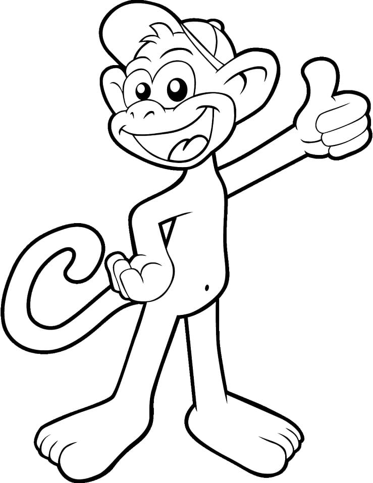 Happy Cartoon Monkey Coloring Page - Free Printable Coloring Pages for Kids