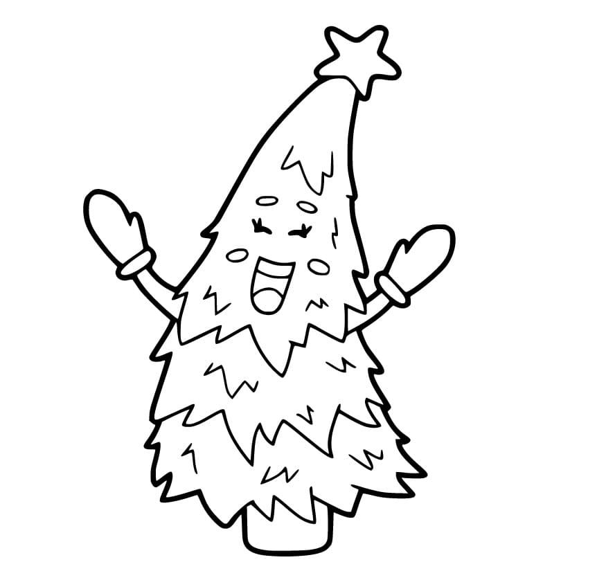 Happy Christmas Tree Coloring Page - Free Printable Coloring Pages for Kids