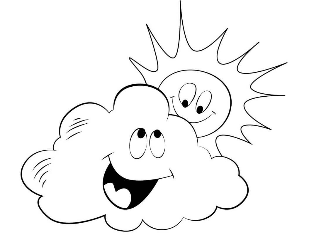 Happy Cloud and Sun Coloring Page - Free Printable Coloring Pages for Kids