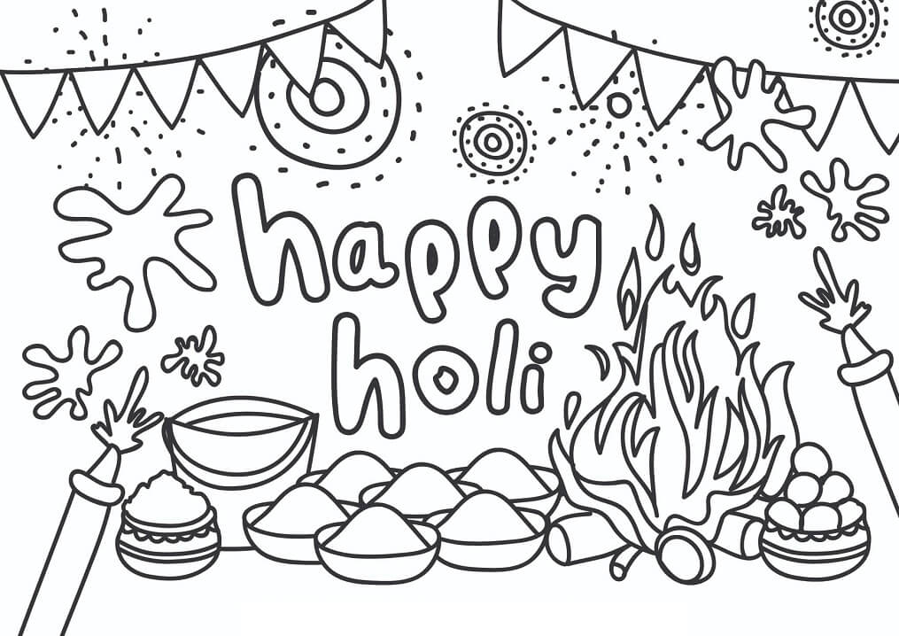 Happy Holi 3 Coloring Page - Free Printable Coloring Pages for Kids
