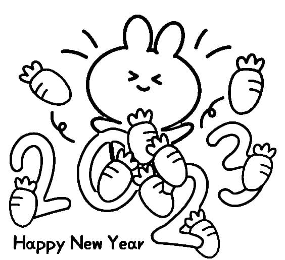 Happy New Year 2023 With Bunny Coloring Page Free Printable Coloring 