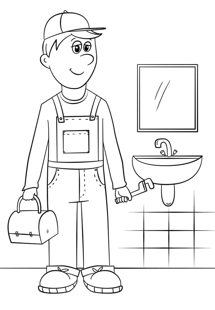 Happy Plumber Coloring Page - Free Printable Coloring Pages for Kids
