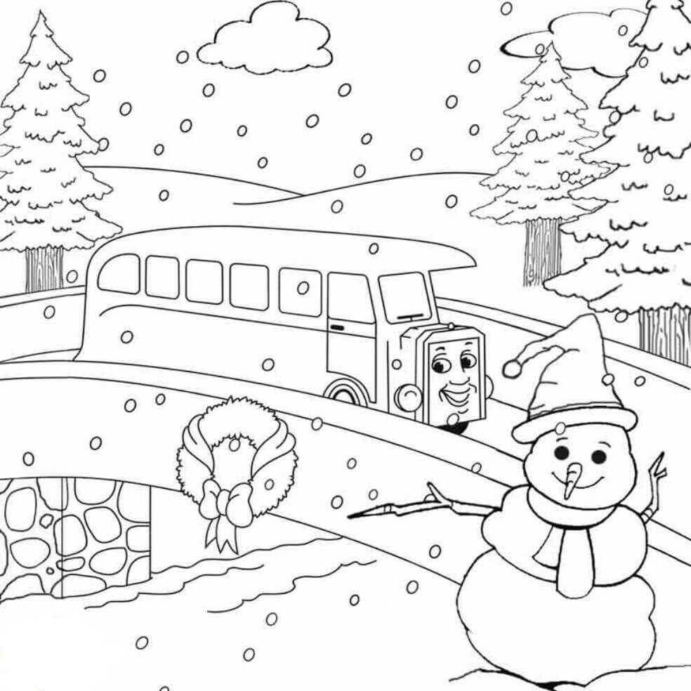 Happy Winter Scene Coloring Page   Free Printable Coloring Pages ...