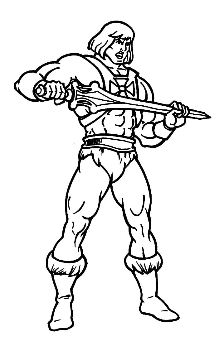 He-Man Holding Sword Coloring Page - Free Printable Coloring Pages for Kids