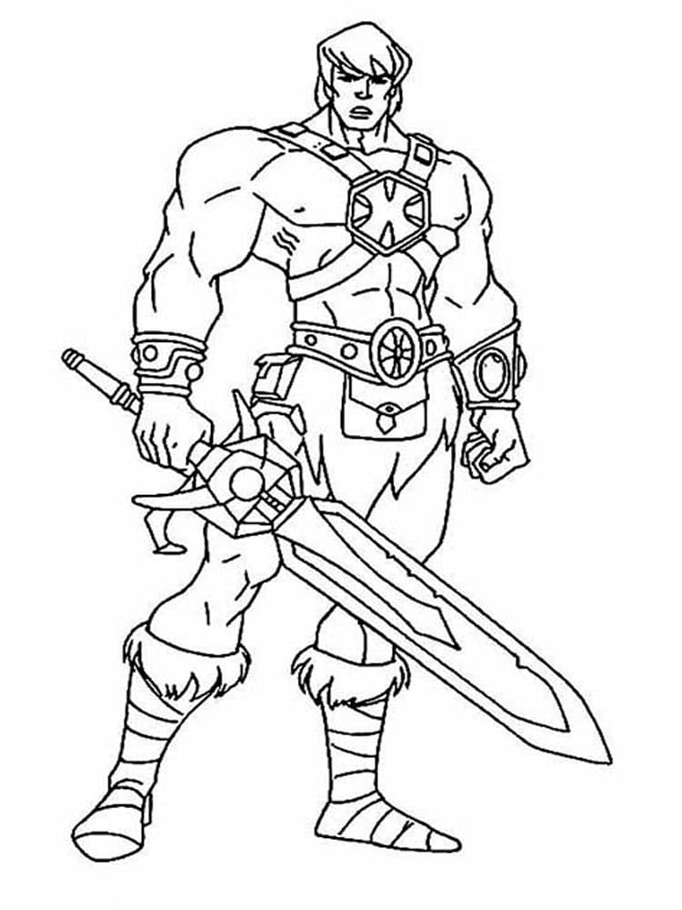 He-Man with Sword Coloring Page - Free Printable Coloring Pages for Kids.