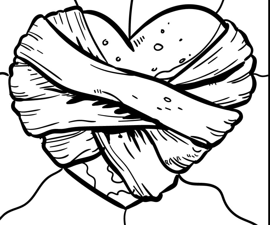 Heart on Bandages Coloring Page - Free Printable Coloring Pages for Kids