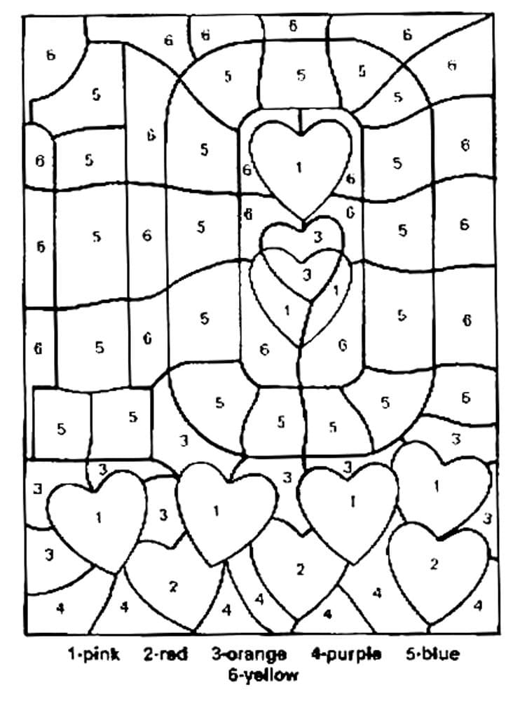 Hearts for Kindergarten Color by Number
