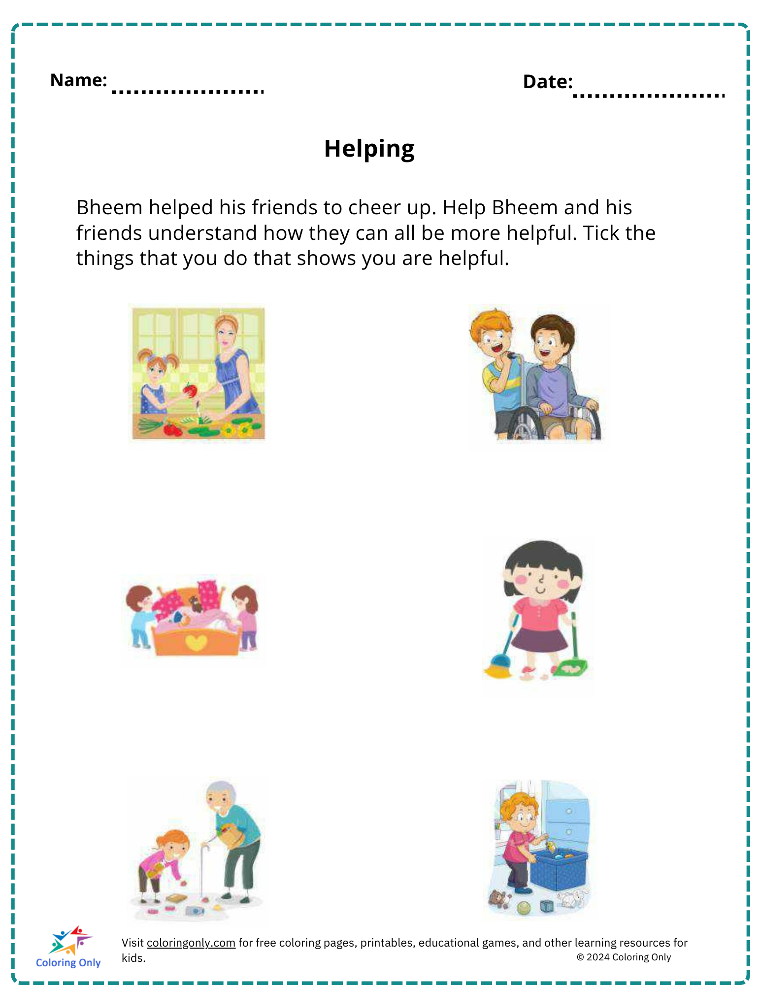 Helping free Printable Worksheet