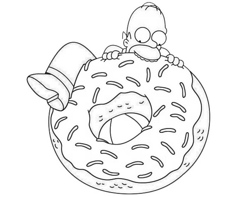 Homer Simpson with Big Donut Coloring Page - Free Printable Coloring ...