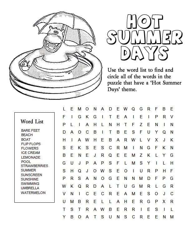 Hot Summer Days Word Search