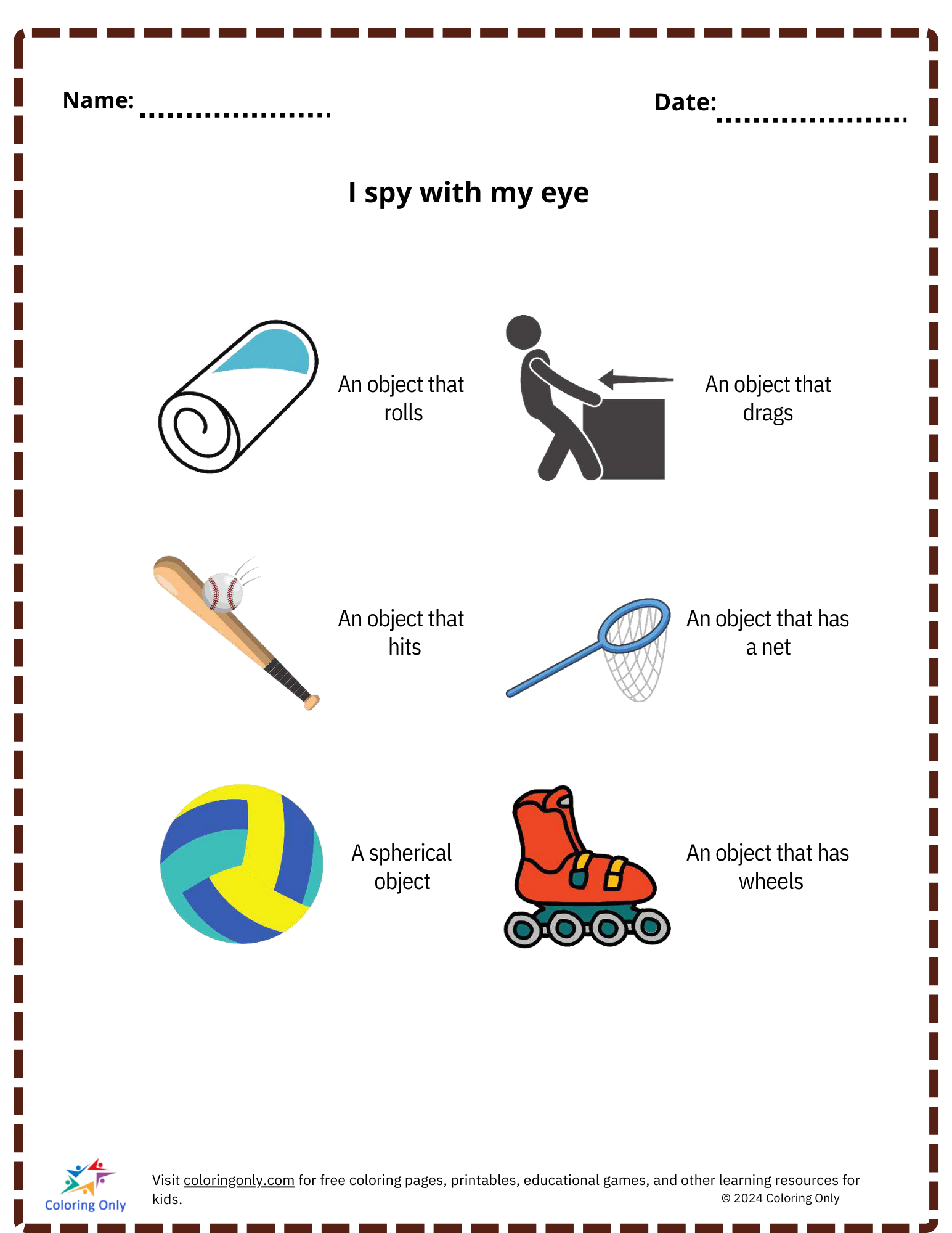 I spy with my eye free Printable Worksheet