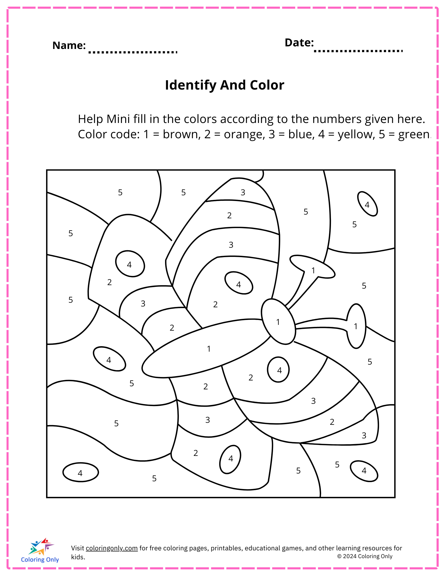 Identify And Color  Free Printable Worksheet