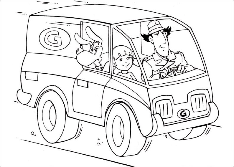 Inspector Gadget Driving Car Coloring Page - Free Printable Coloring