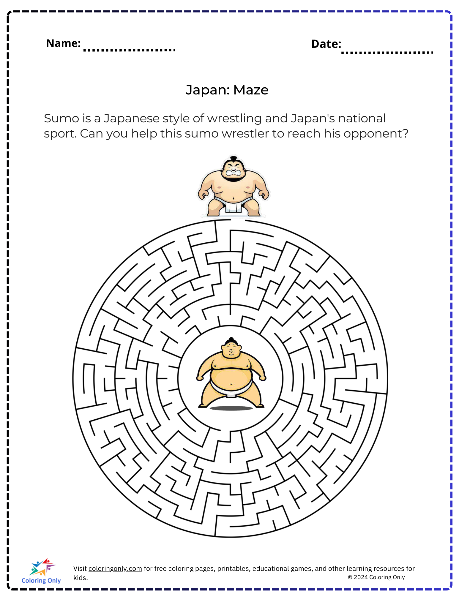 Japan: Maze Free Printable Worksheet