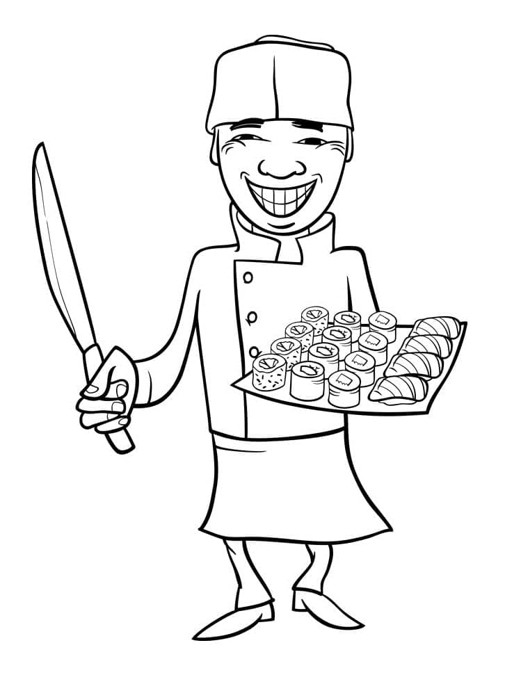 Japanese Sushi Chef Coloring Page - Free Printable Coloring Pages for Kids