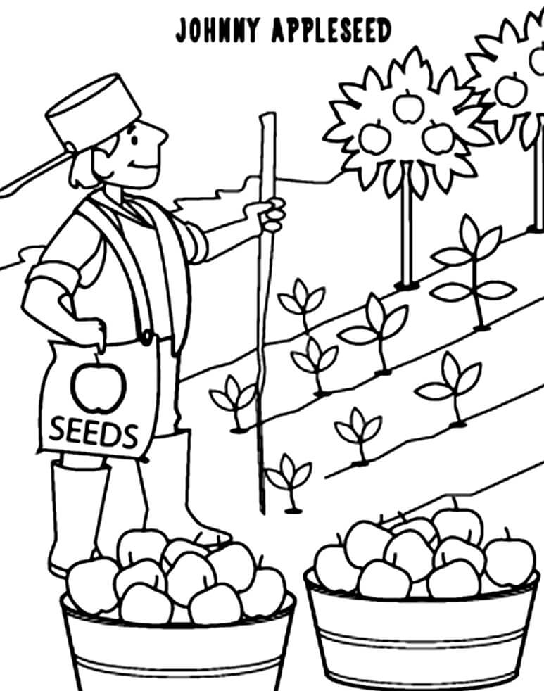 Johnny Appleseed and Seed Coloring Page - Free Printable Coloring Pages ...