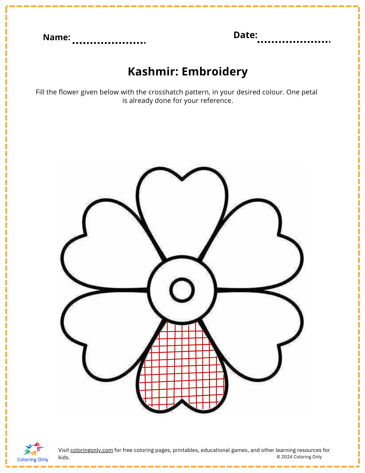 Kashmir: Embroidery Free Printable Worksheet