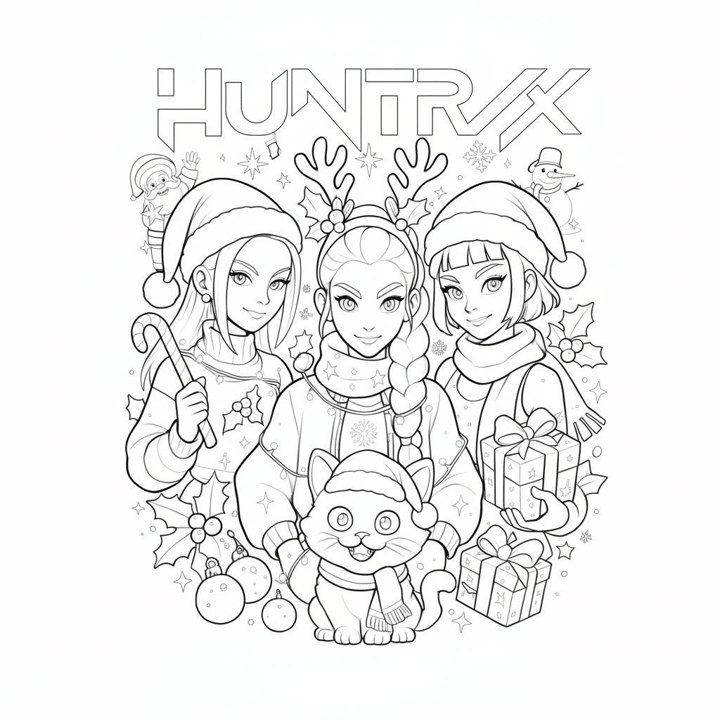 Kawaii Christmas Kpop Demon Hunter Coloring Page