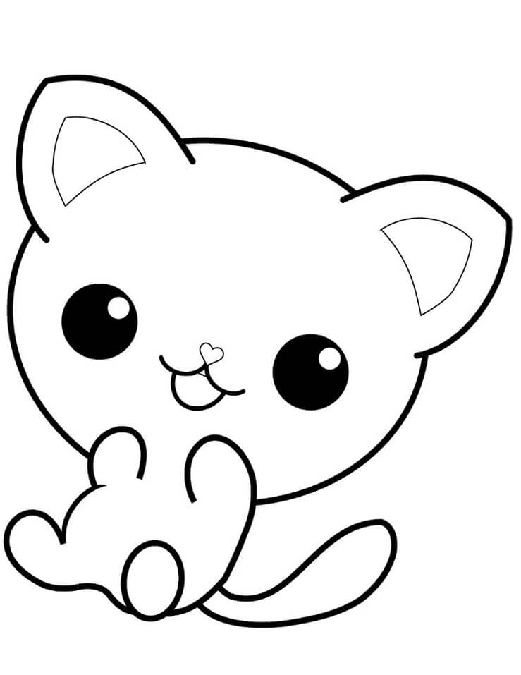 Kawaii Kitten Coloring Page - Free Printable Coloring Pages for Kids