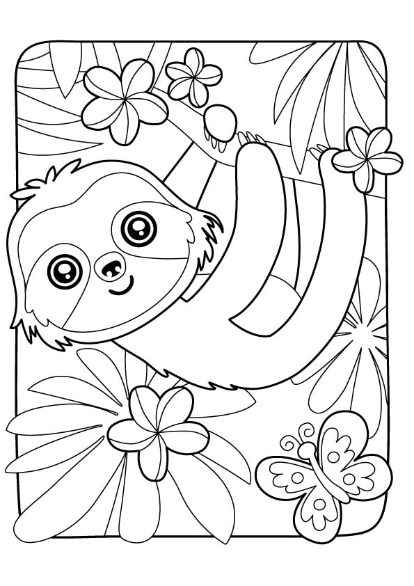 Cute Sloth Coloring Page - Free Printable Coloring Pages for Kids