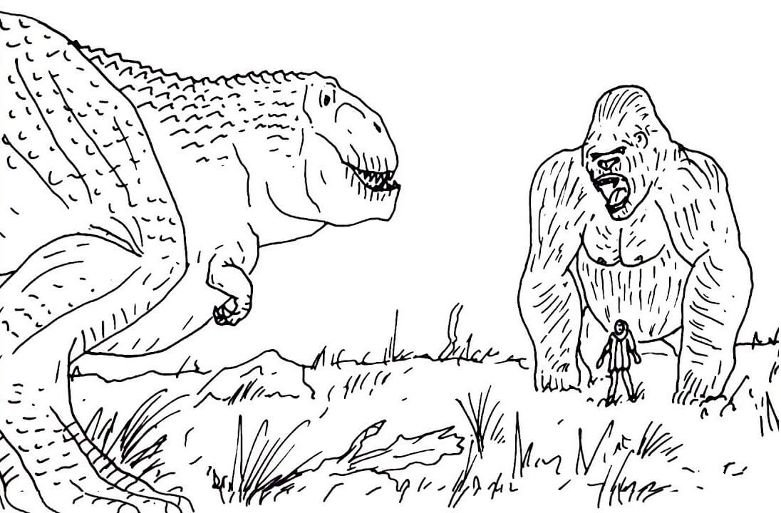 King Kong Vs One T Rex Coloring Page   Free Printable Coloring ...