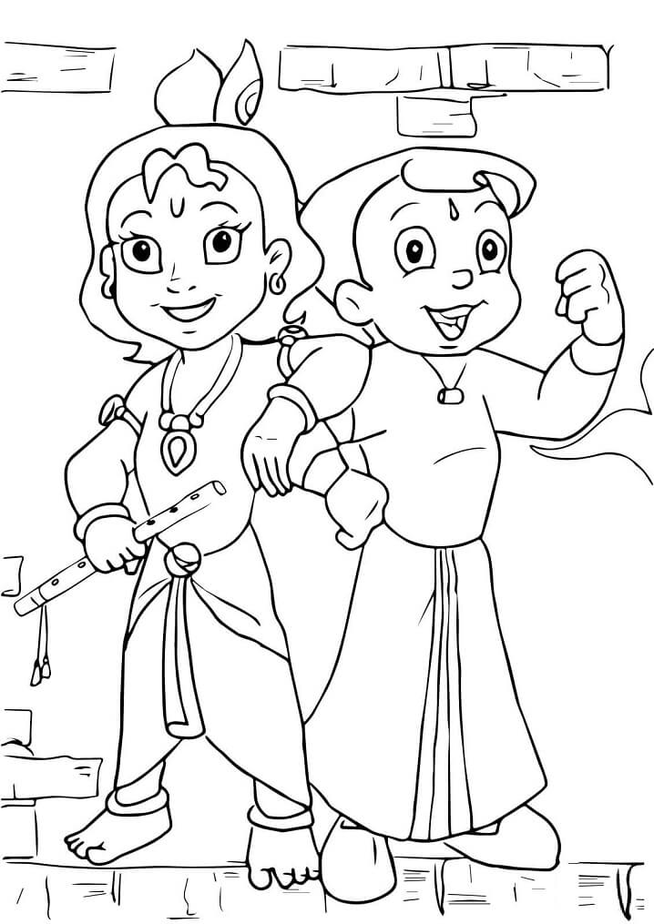 Krishna and Chhota Bheem Coloring Page - Free Printable Coloring Pages for  Kids