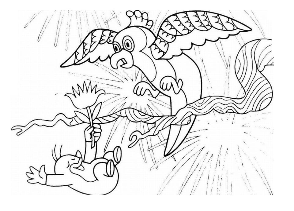 Krtek with Flowers Coloring Page - Free Printable Coloring Pages for Kids