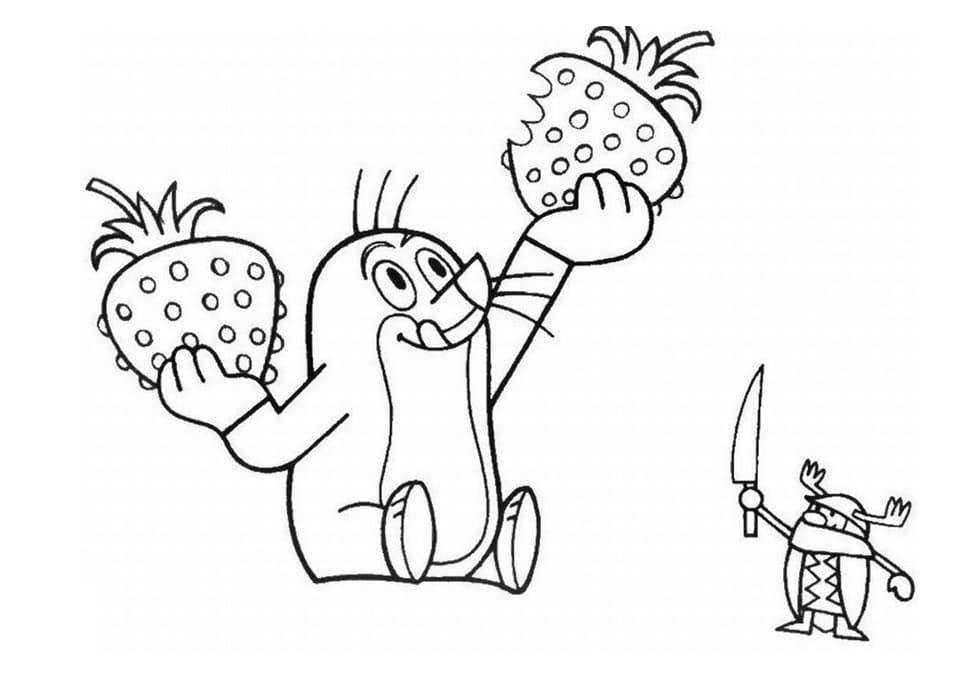 Krtek and Strawberries Coloring Page - Free Printable Coloring Pages