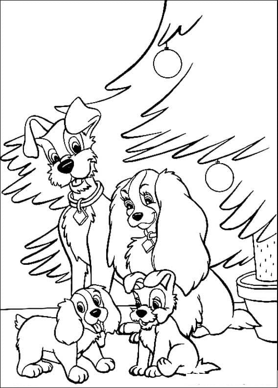 Lady, the Tramp and Puppies Coloring Page - Free Printable Coloring