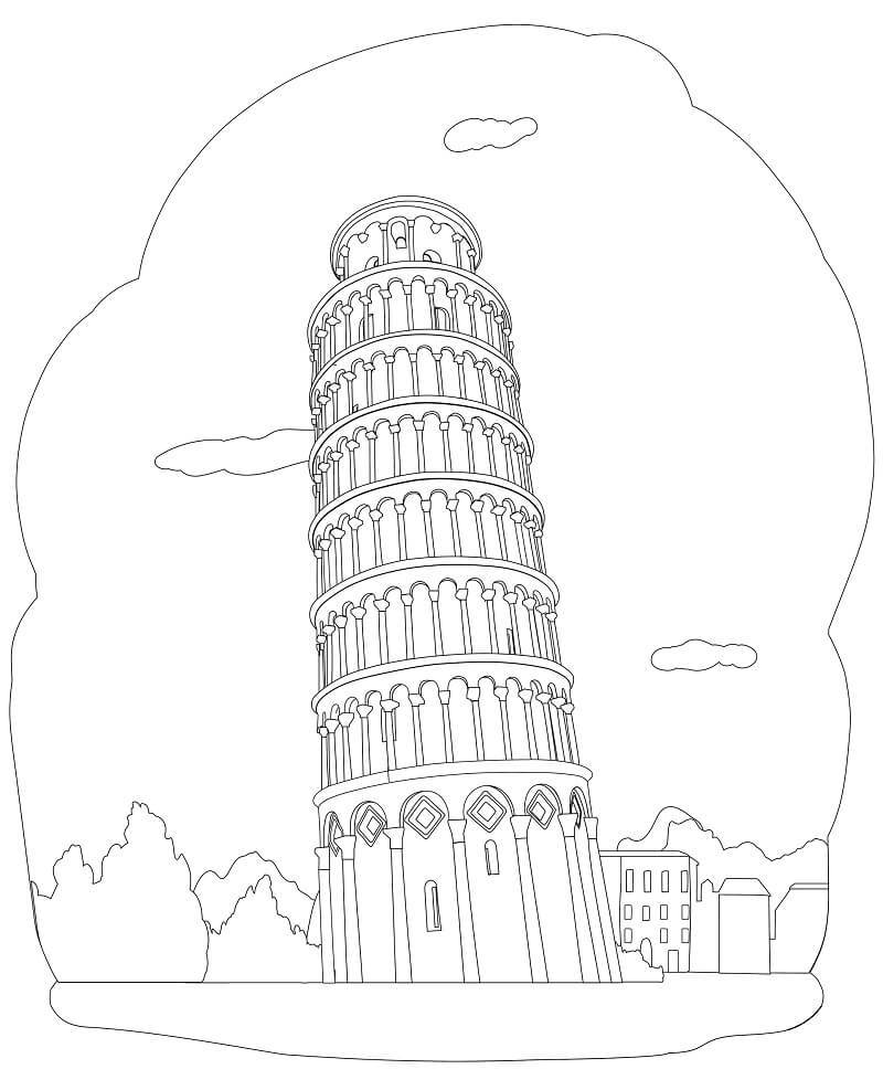 Leaning Tower Of Pisa 1 Coloring Page - Free Printable Coloring Pages