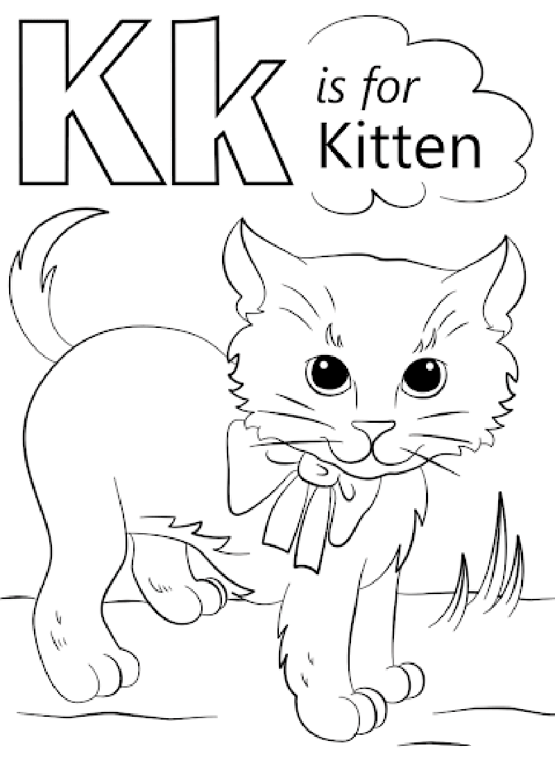 Letter K Key Kite Kitten Kangaroo Coloring Page Free Printable 