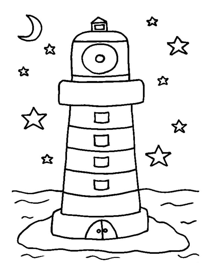 Lighthouse with Moon and Stars