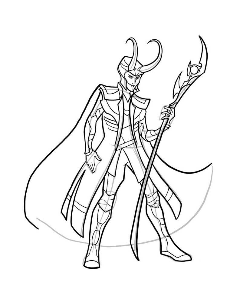 Loki with Scepter Coloring Page - Free Printable Coloring Pages for Kids
