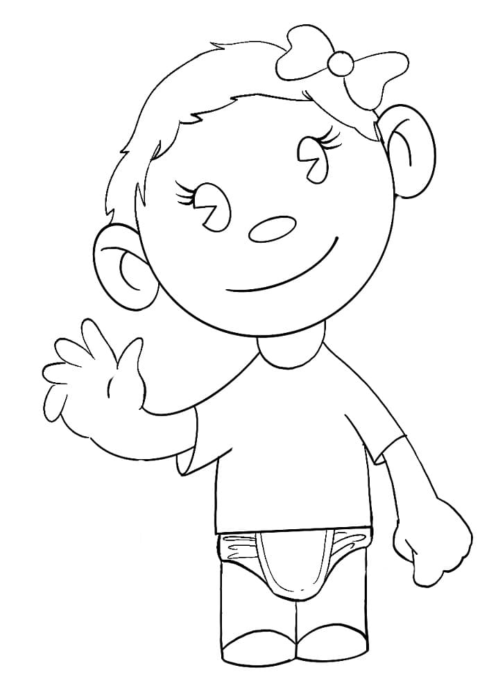 Baby Girl Waving Hand Coloring Page - Free Printable Coloring Pages for