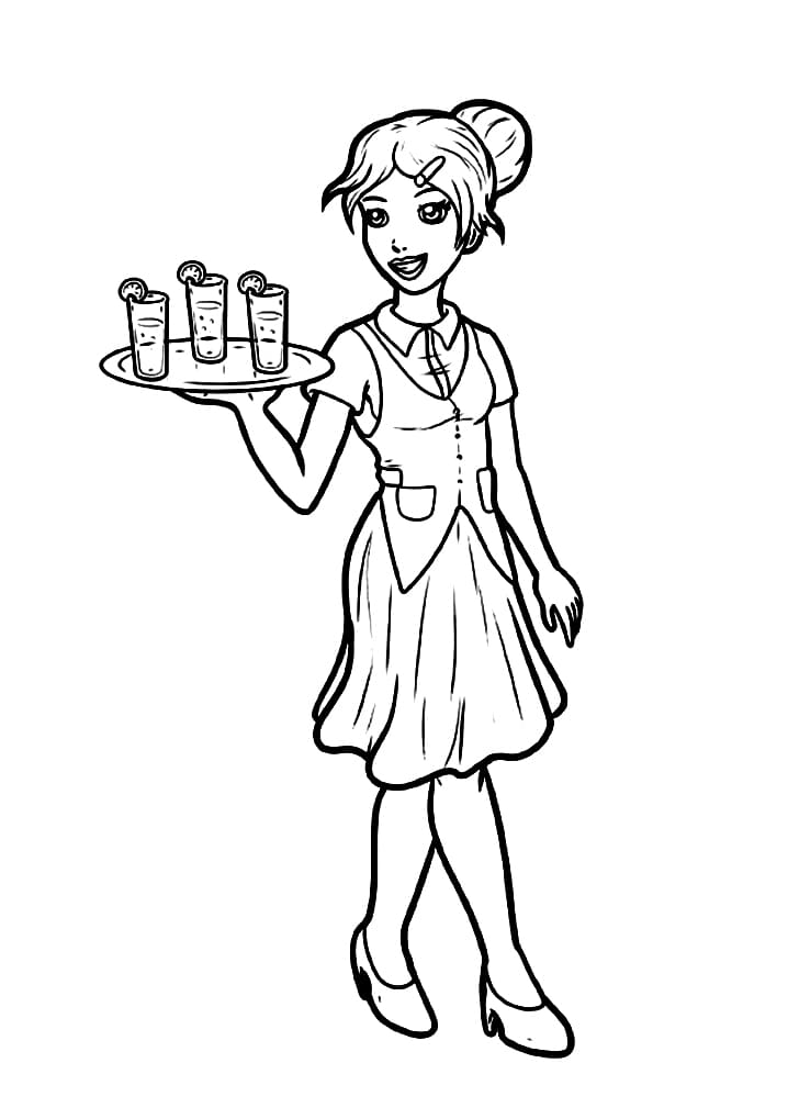 Lovely Waitress Coloring Page - Free Printable Coloring Pages for Kids
