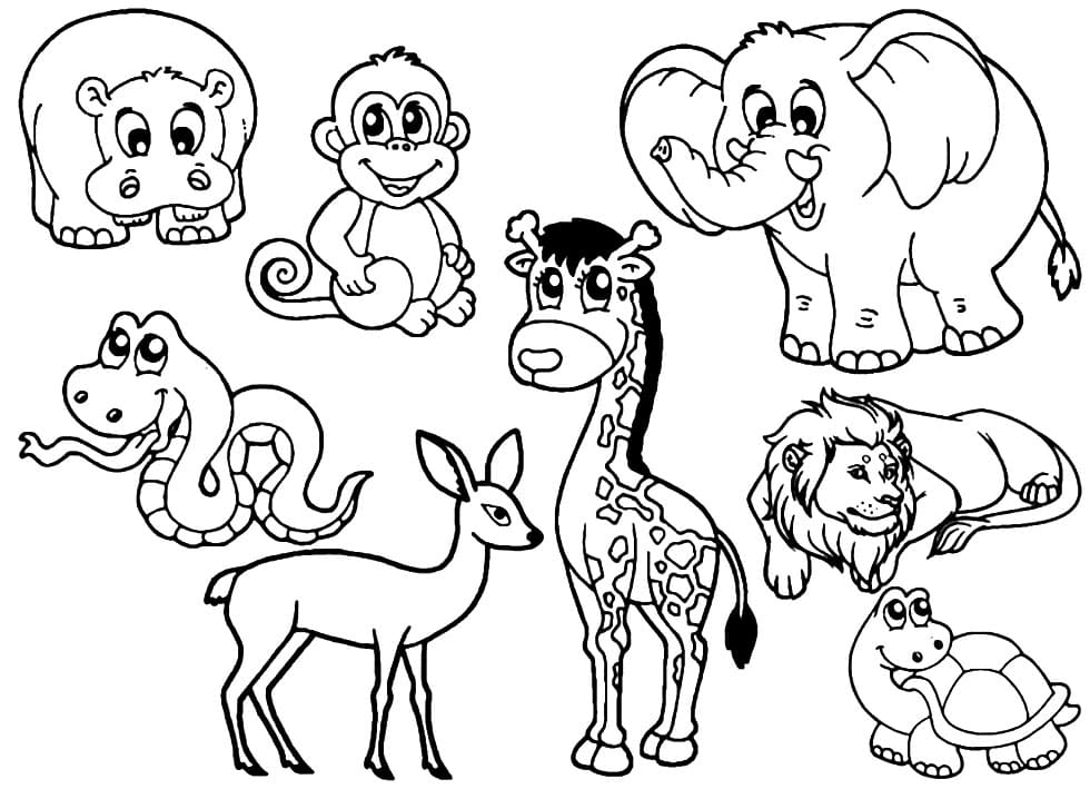 Lovely Zoo Animals Coloring Page - Free Printable Coloring Pages for Kids