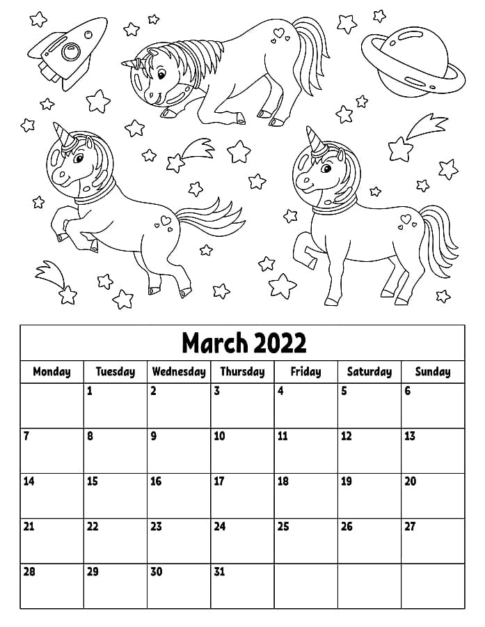 March Calendar Coloring Pages